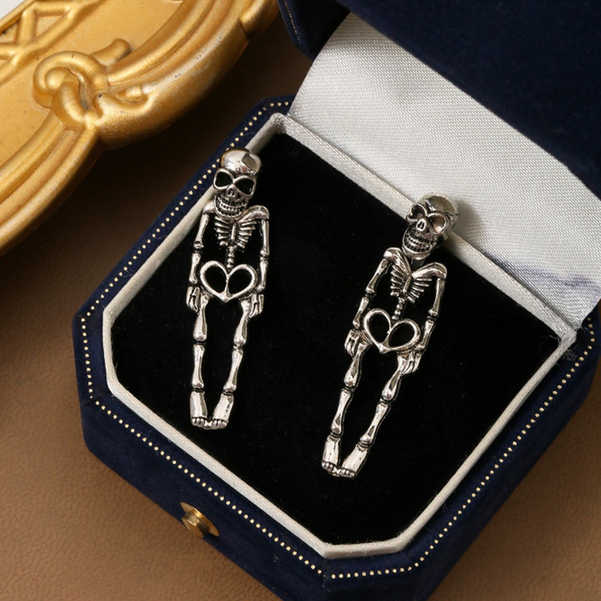 Gothic Skeleton Heart Earrings