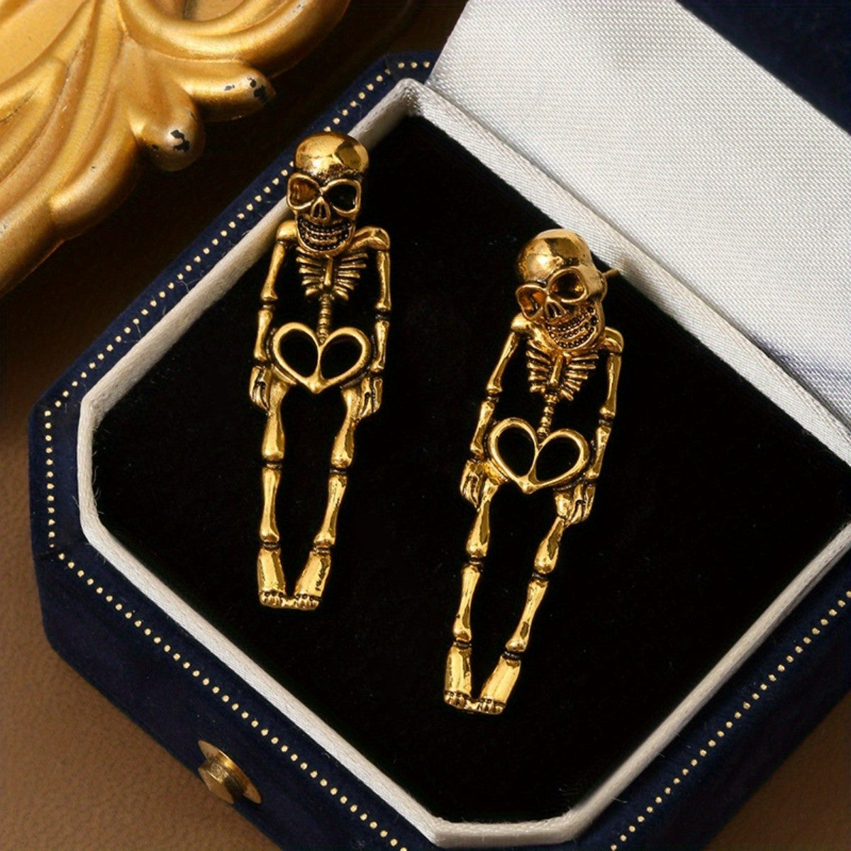 Gothic Skeleton Heart Earrings