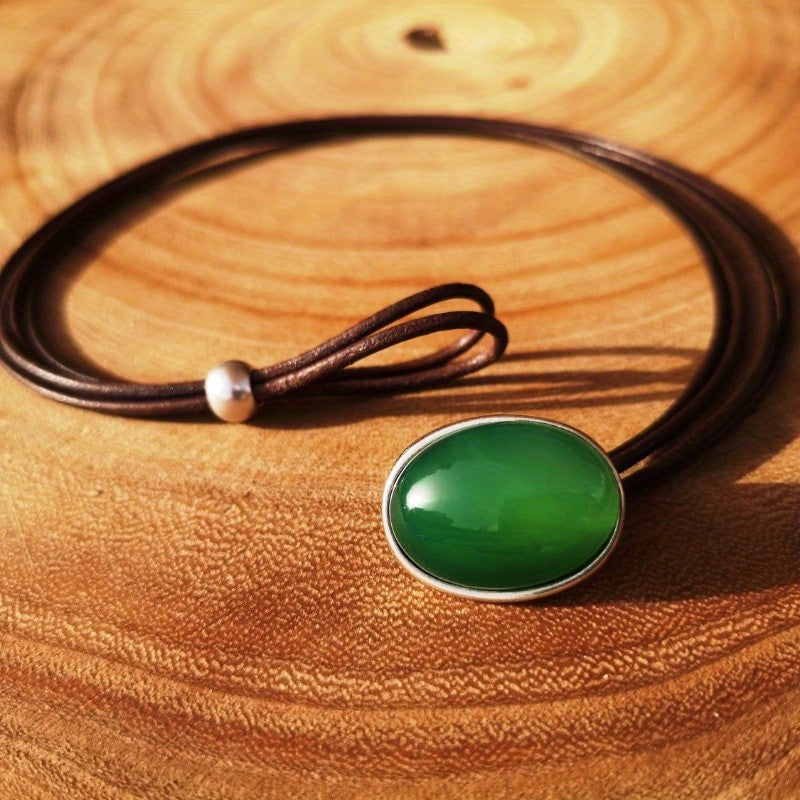 Boho Oval Turquoise Stone Cord Necklace