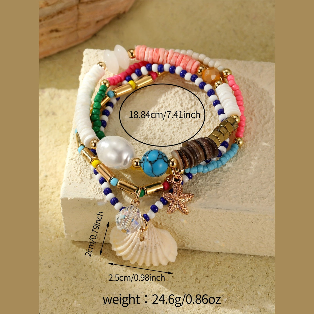 4pc Boho Turquoise & Shell Bracelet Set