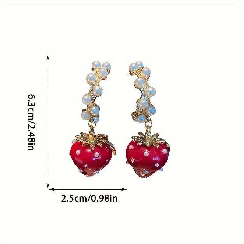 Romantic Strawberry Pearl Drop Earrings
