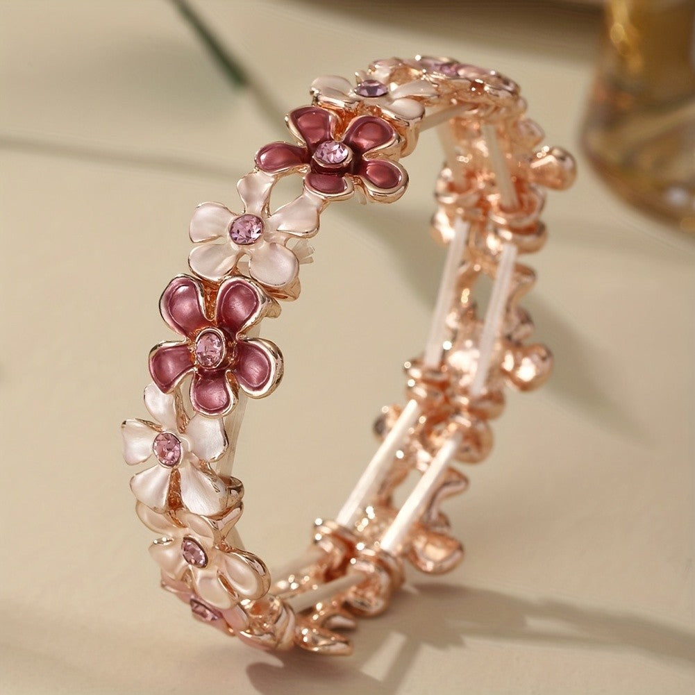Romantic Pink Floral Bangle Bracelet