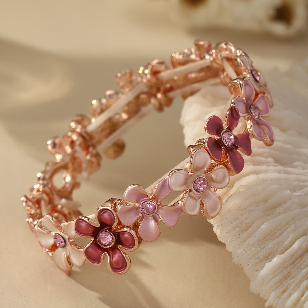 Romantic Pink Floral Bangle Bracelet
