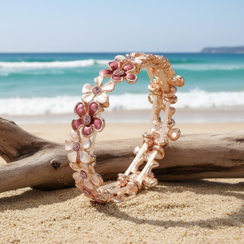 Romantic Pink Floral Bangle Bracelet