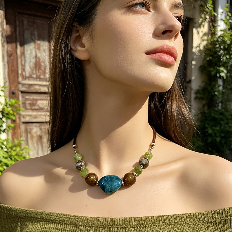 Boho Teal Stone Beaded Necklace