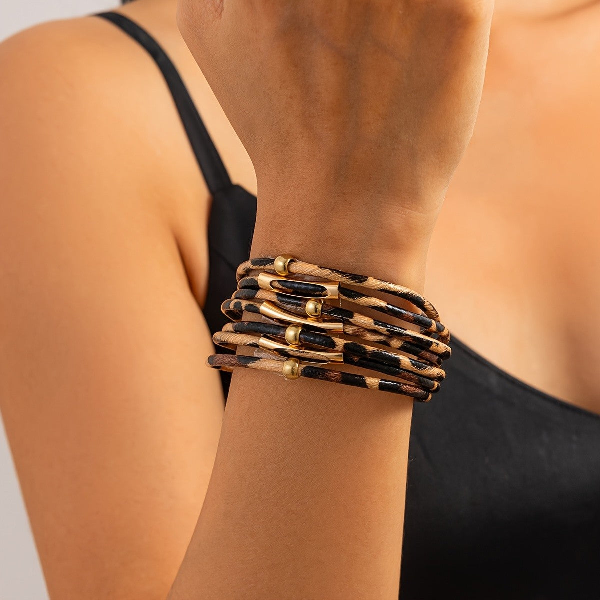 Boho Leopard Print Layered Bracelet
