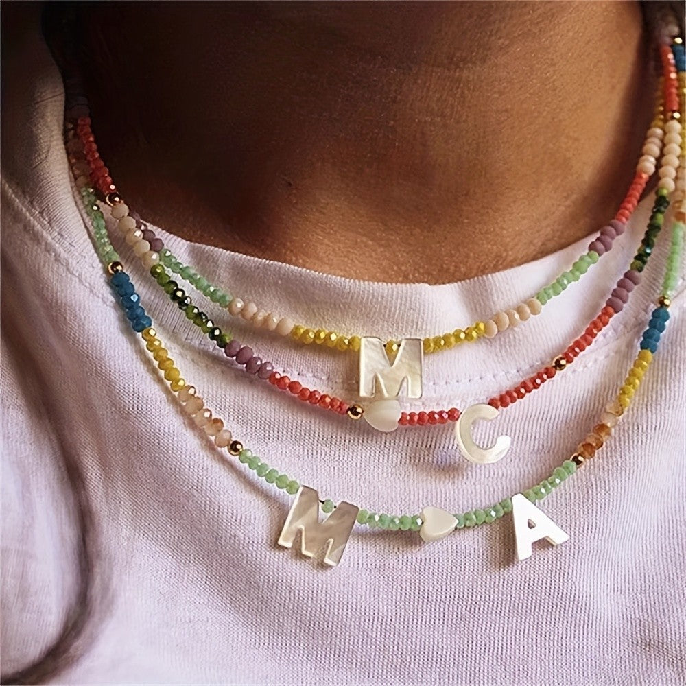 Dainty Rainbow Bead Initial Necklace