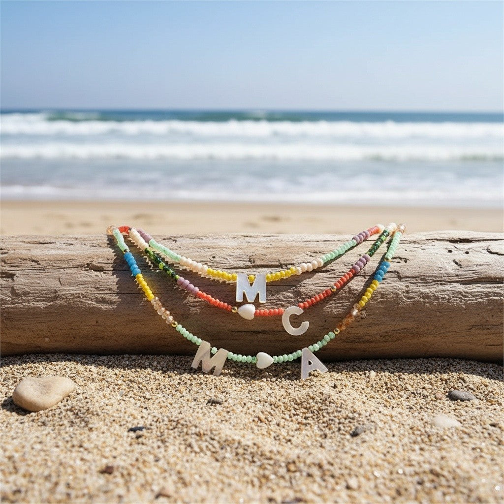 Dainty Rainbow Bead Initial Necklace