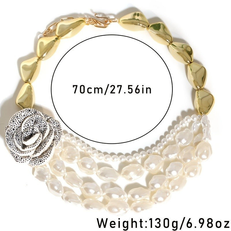 Boho 3D Floral Faux Pearl Necklace