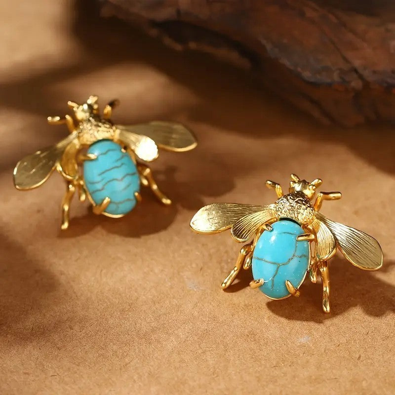 Elegant Turquoise Bee Earrings