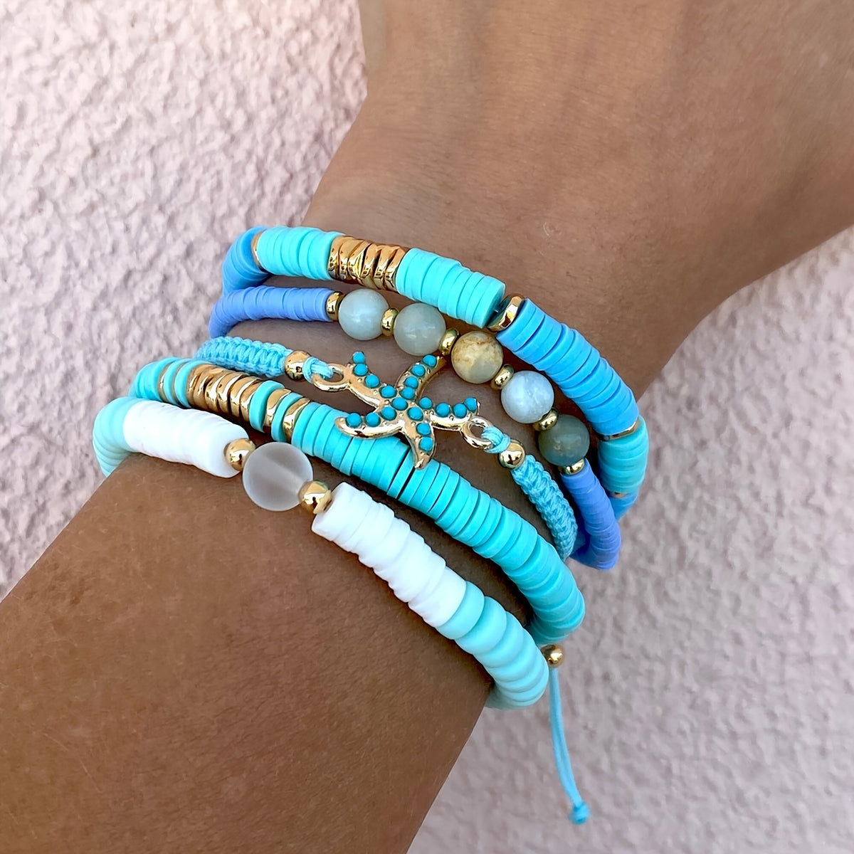 Boho Turquoise Starfish Beaded Bracelet Set