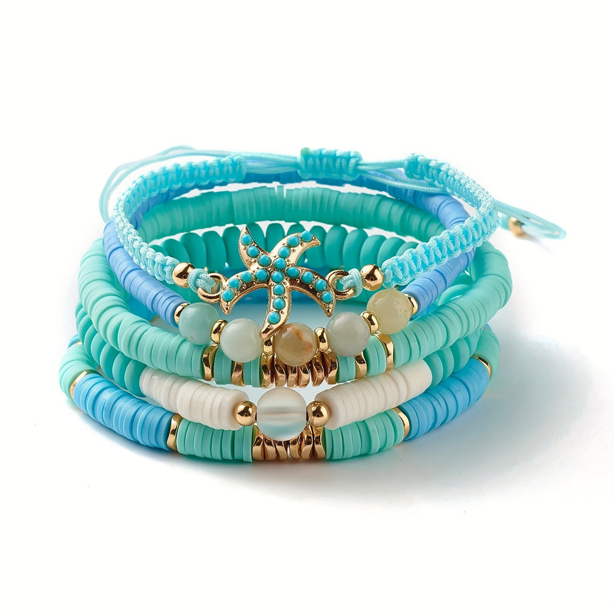 Boho Turquoise Starfish Beaded Bracelet Set