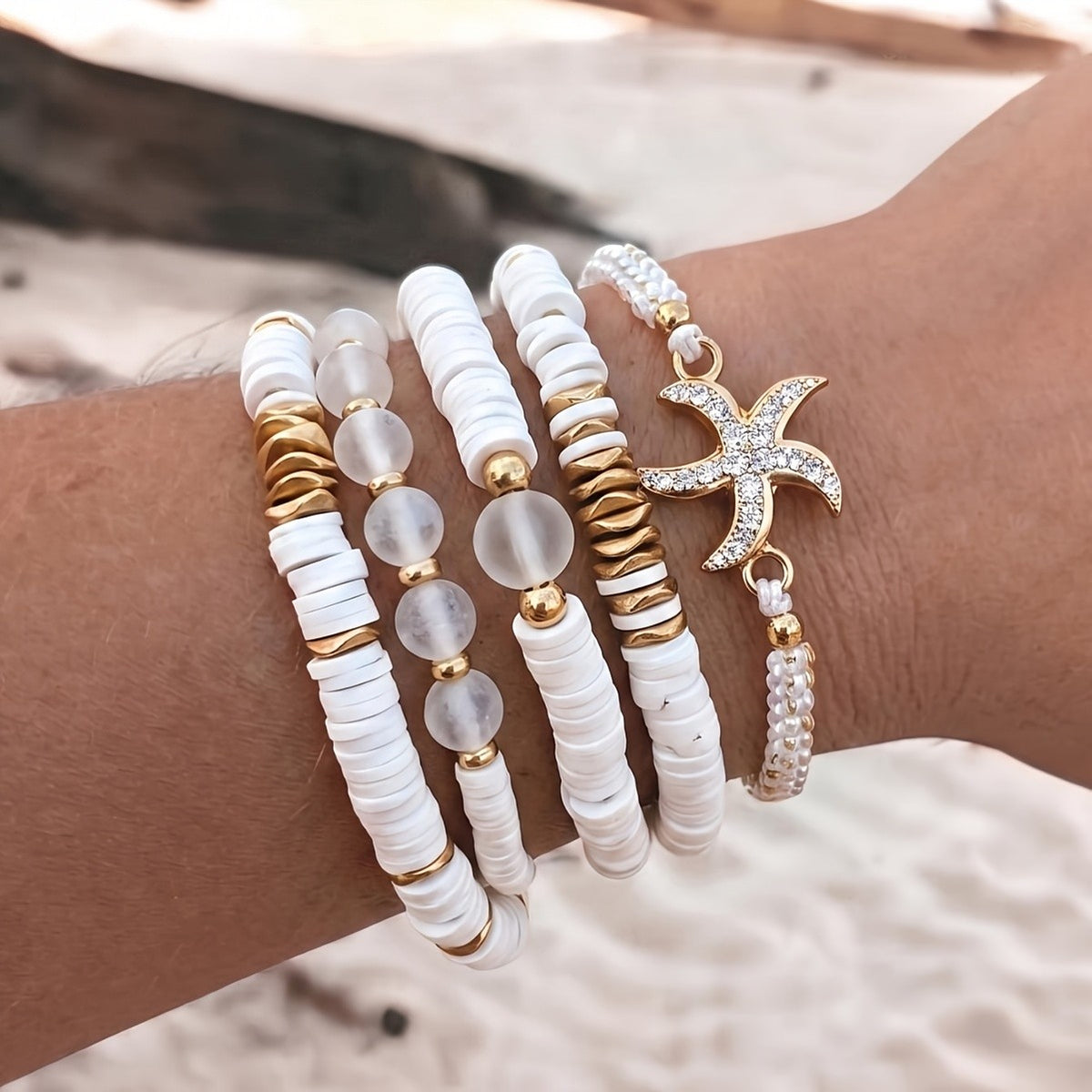 Boho Turquoise Starfish Beaded Bracelet Set