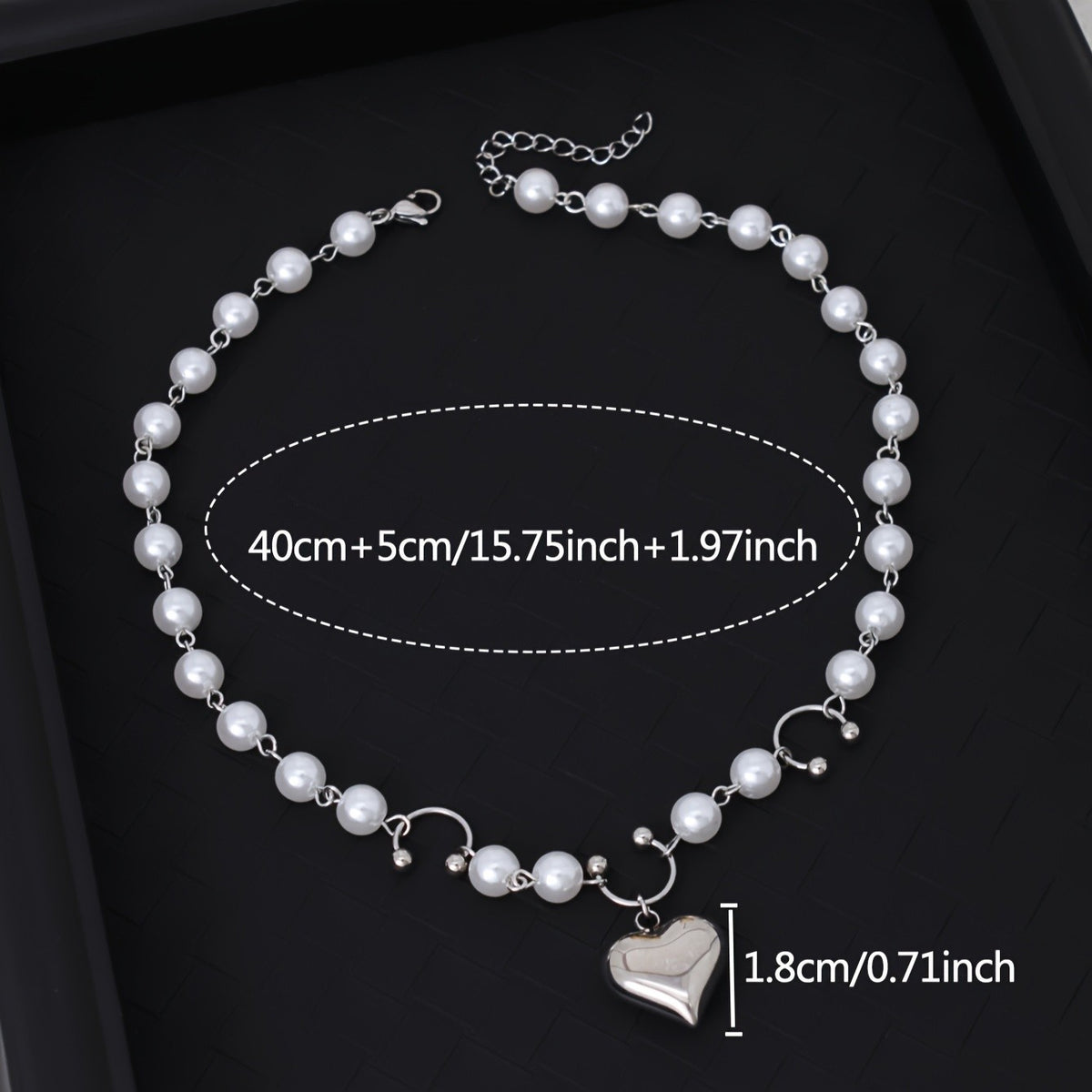 Dainty Faux Pearl Heart Choker Necklace