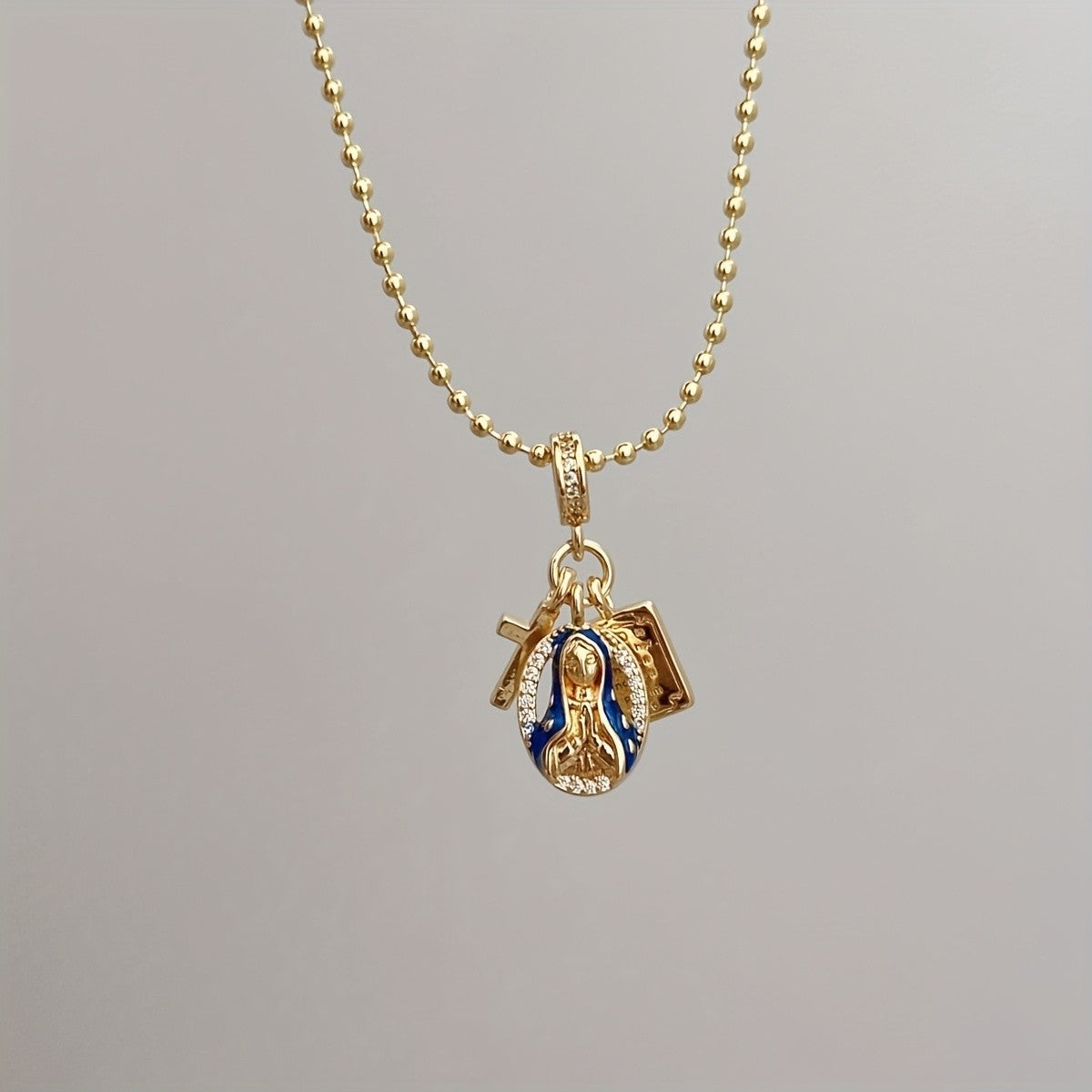 18k Elegant Virgin Mary Necklace & Bracelet Set