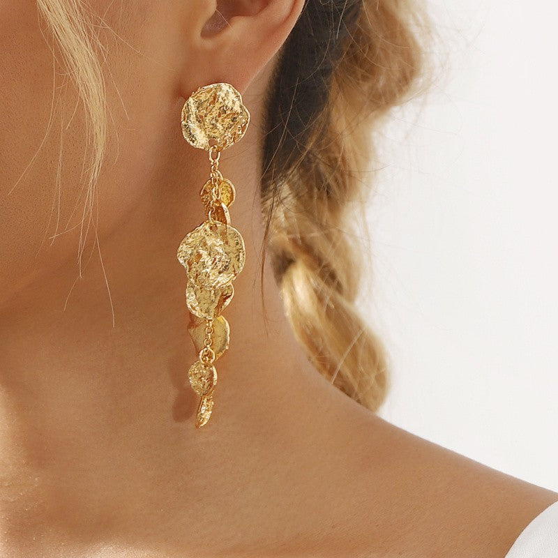 Elegant Textured Disc Drop Earrings