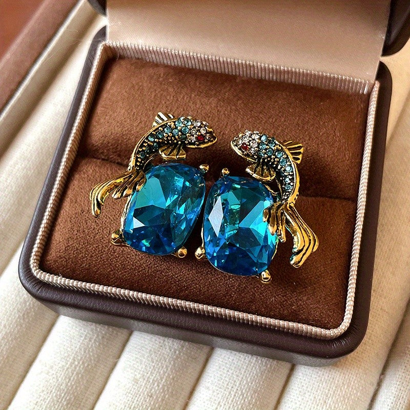 Classy Blue Gemstone Fish Earrings