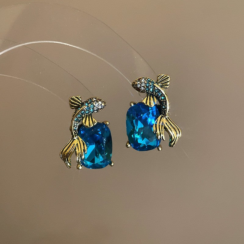 Classy Blue Gemstone Fish Earrings