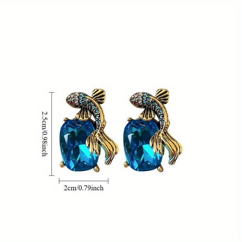 Classy Blue Gemstone Fish Earrings
