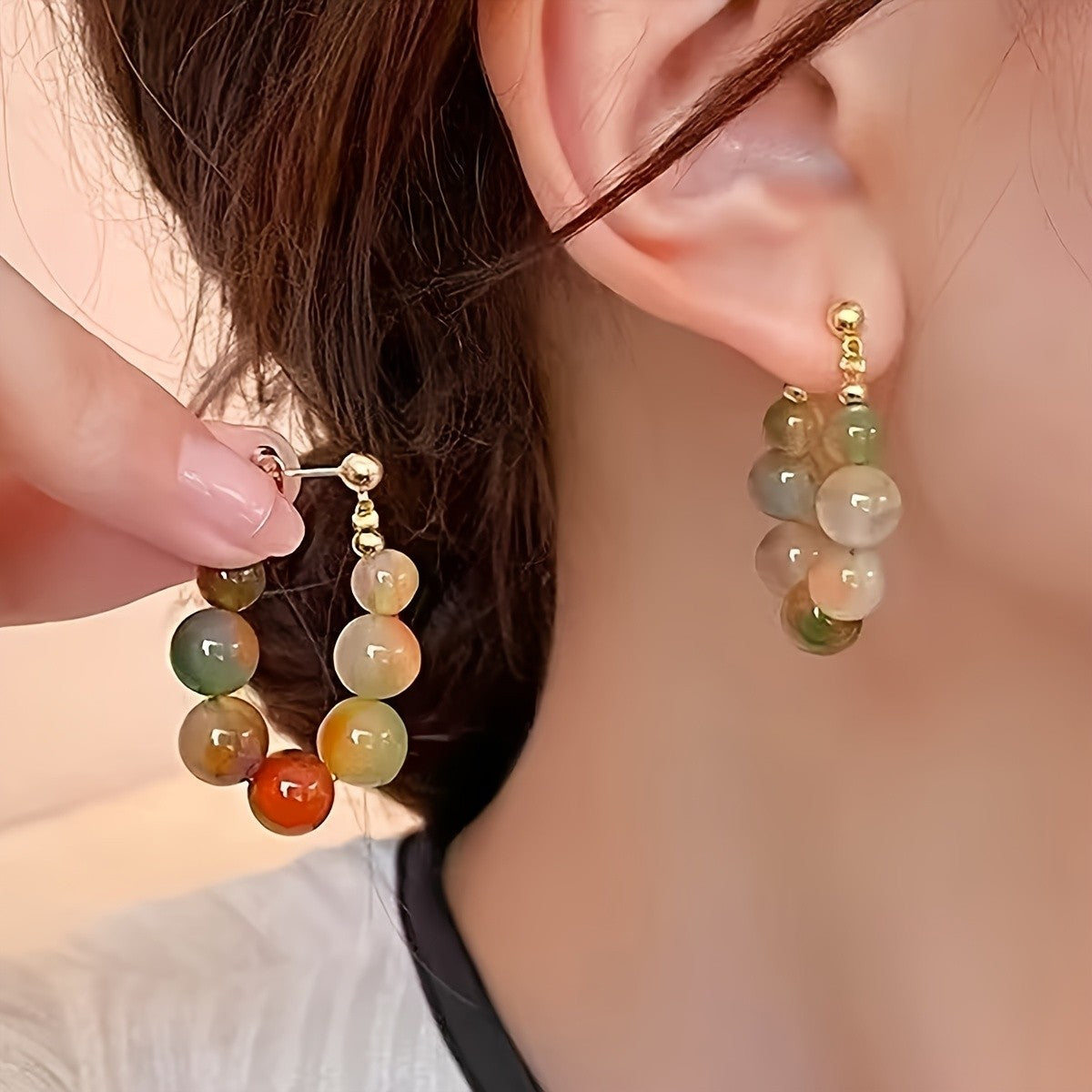 Boho Multicolor Agate Bead Earrings