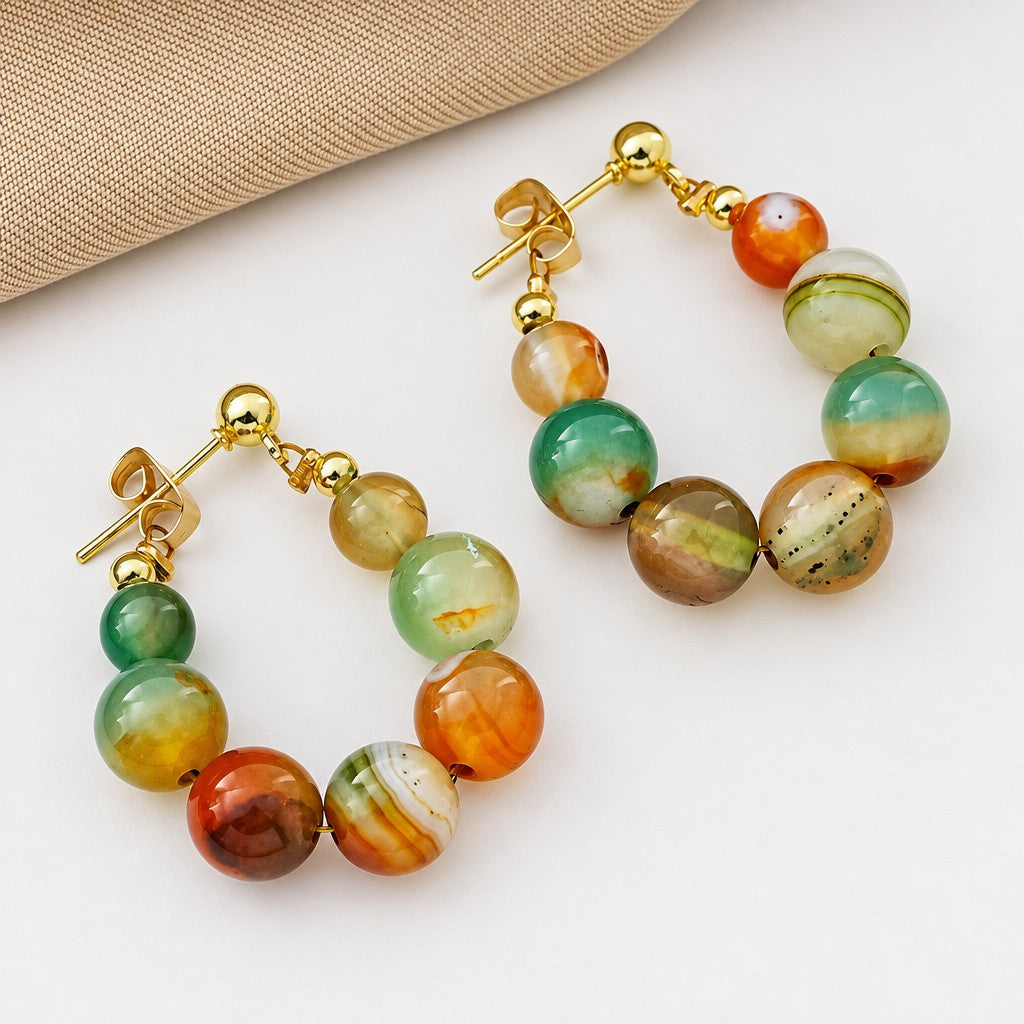 Boho Multicolor Agate Bead Earrings