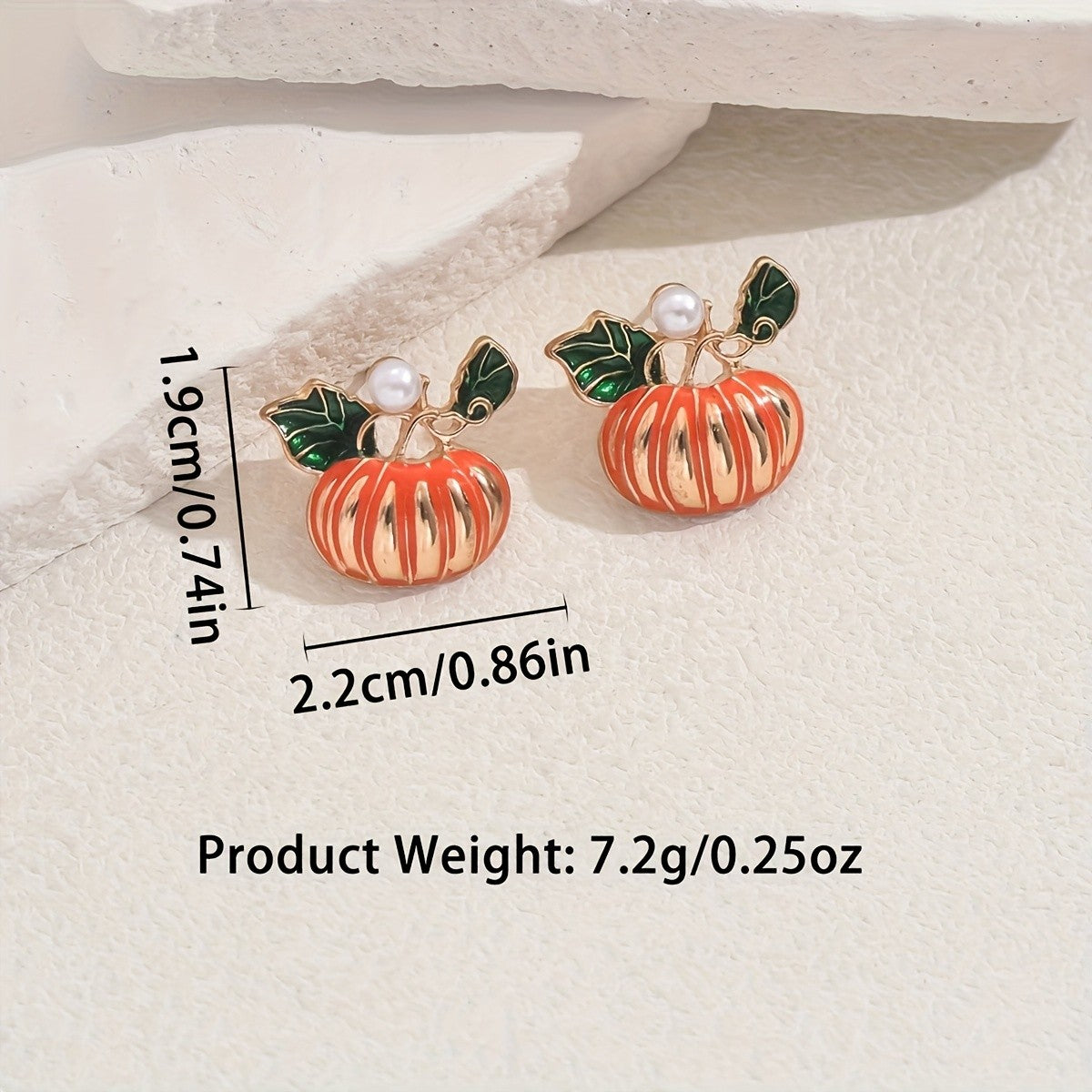 Dainty Enamel Pumpkin Pearl Stud Earrings