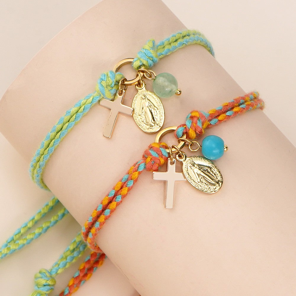 18k Boho Braided Cross Bracelet