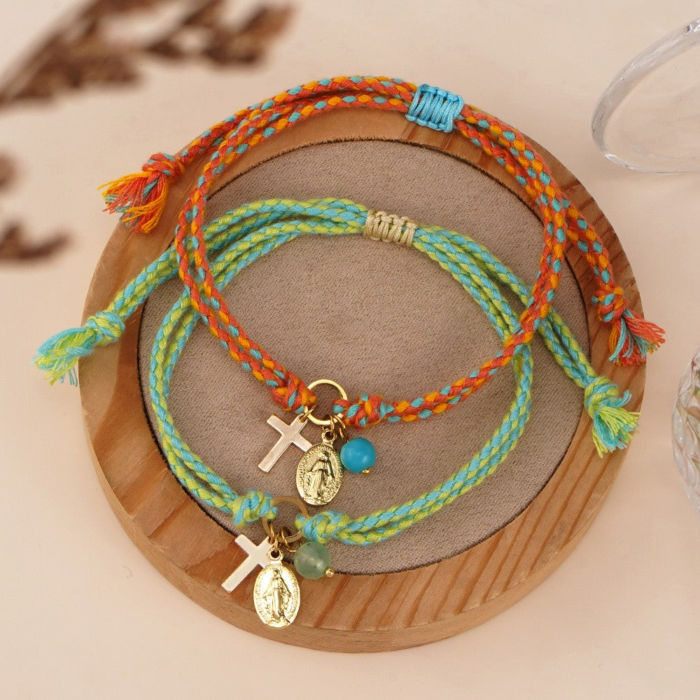 18k Boho Braided Cross Bracelet