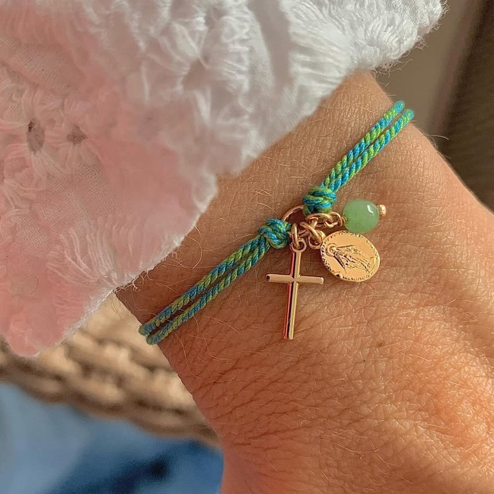 18k Boho Braided Cross Bracelet