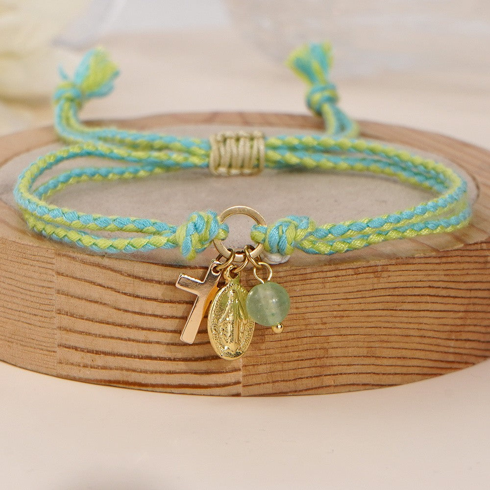 18k Boho Braided Cross Bracelet