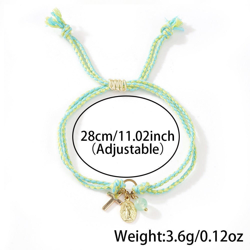 18k Boho Braided Cross Bracelet