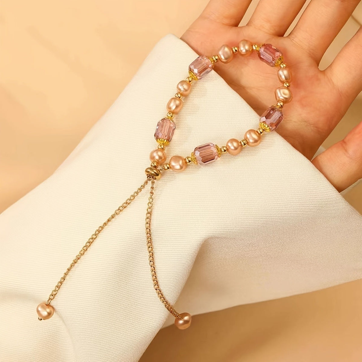 Elegant Purple Crystal Pearl Bracelet