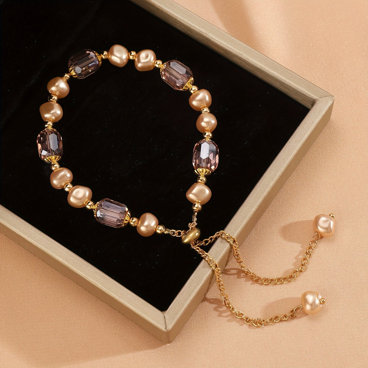 Elegant Purple Crystal Pearl Bracelet