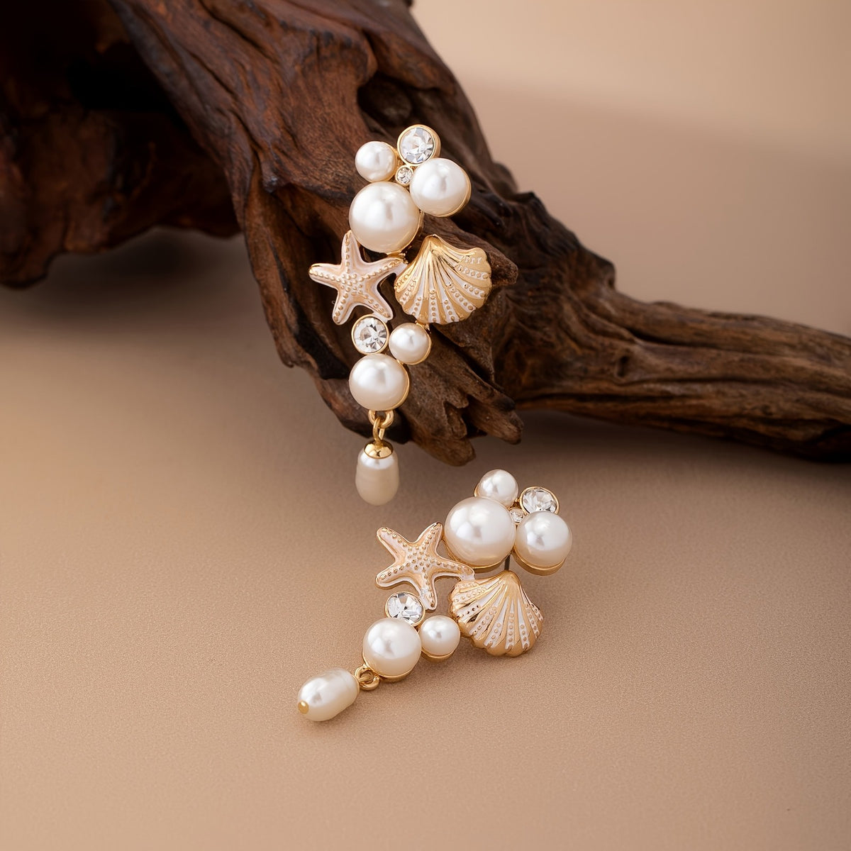 14k Boho Starfish Shell Pearl Earrings