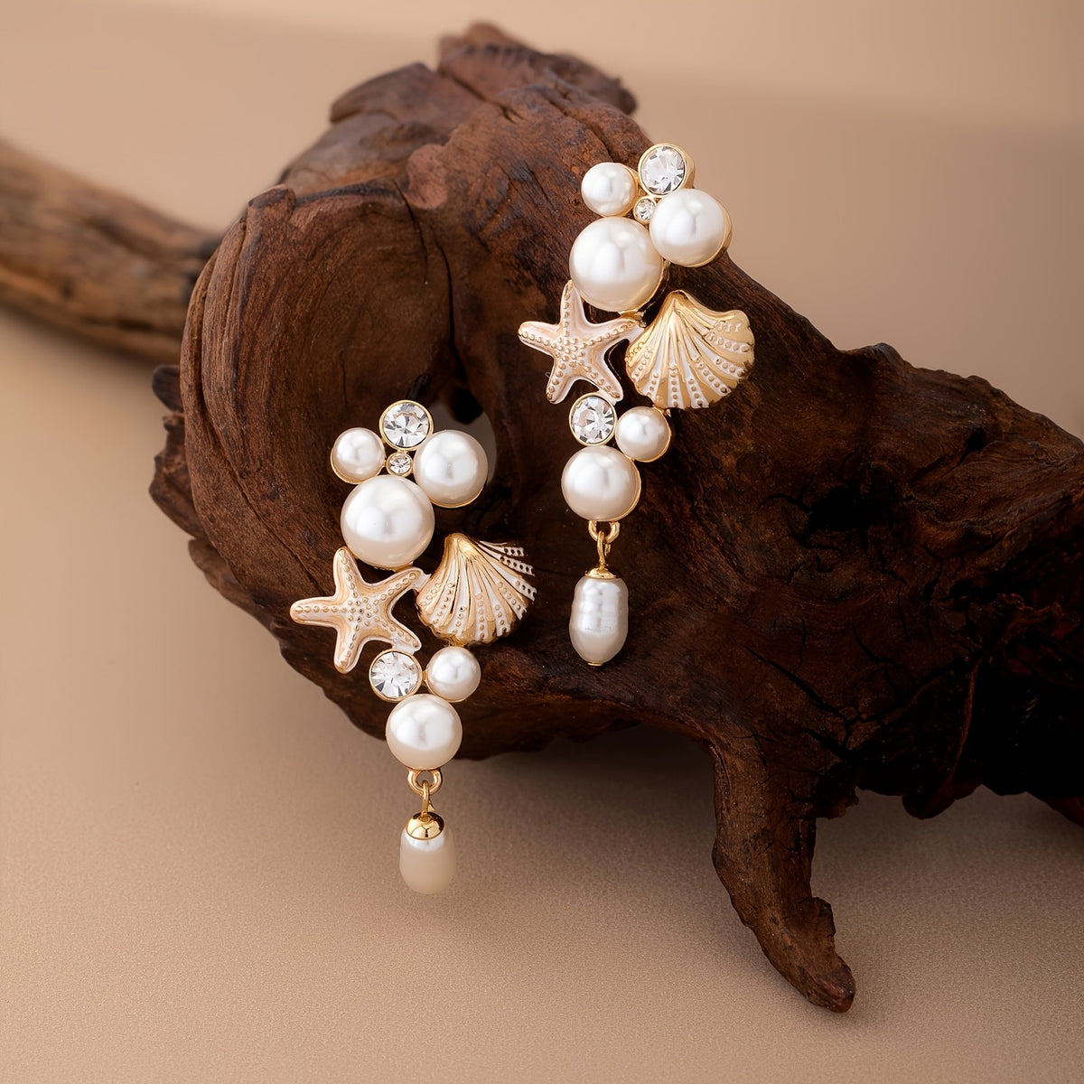 14k Boho Starfish Shell Pearl Earrings