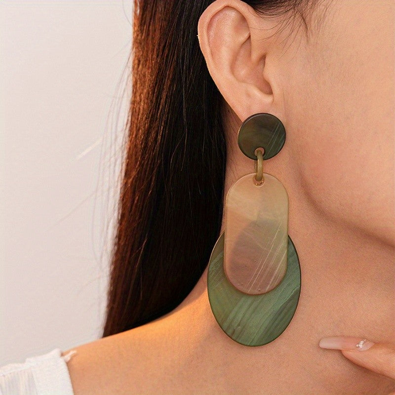 Elegant Marbled Acrylic Layered Drop Earrings