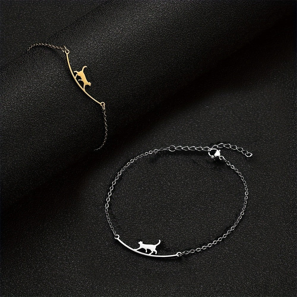 14k Dainty Cat Silhouette Anklet
