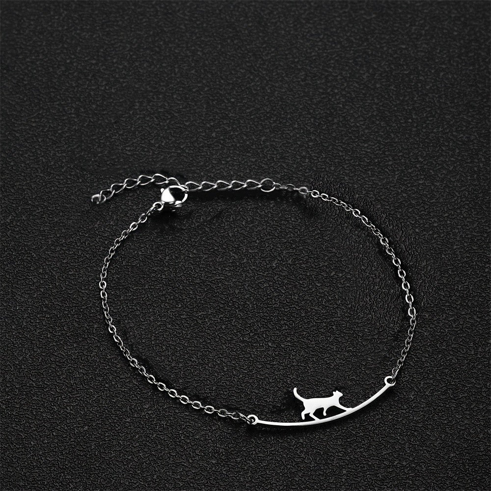 14k Dainty Cat Silhouette Anklet