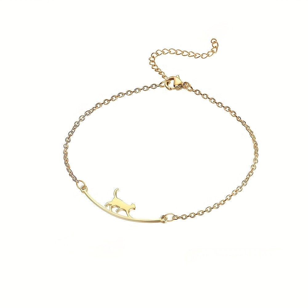 14k Dainty Cat Silhouette Anklet