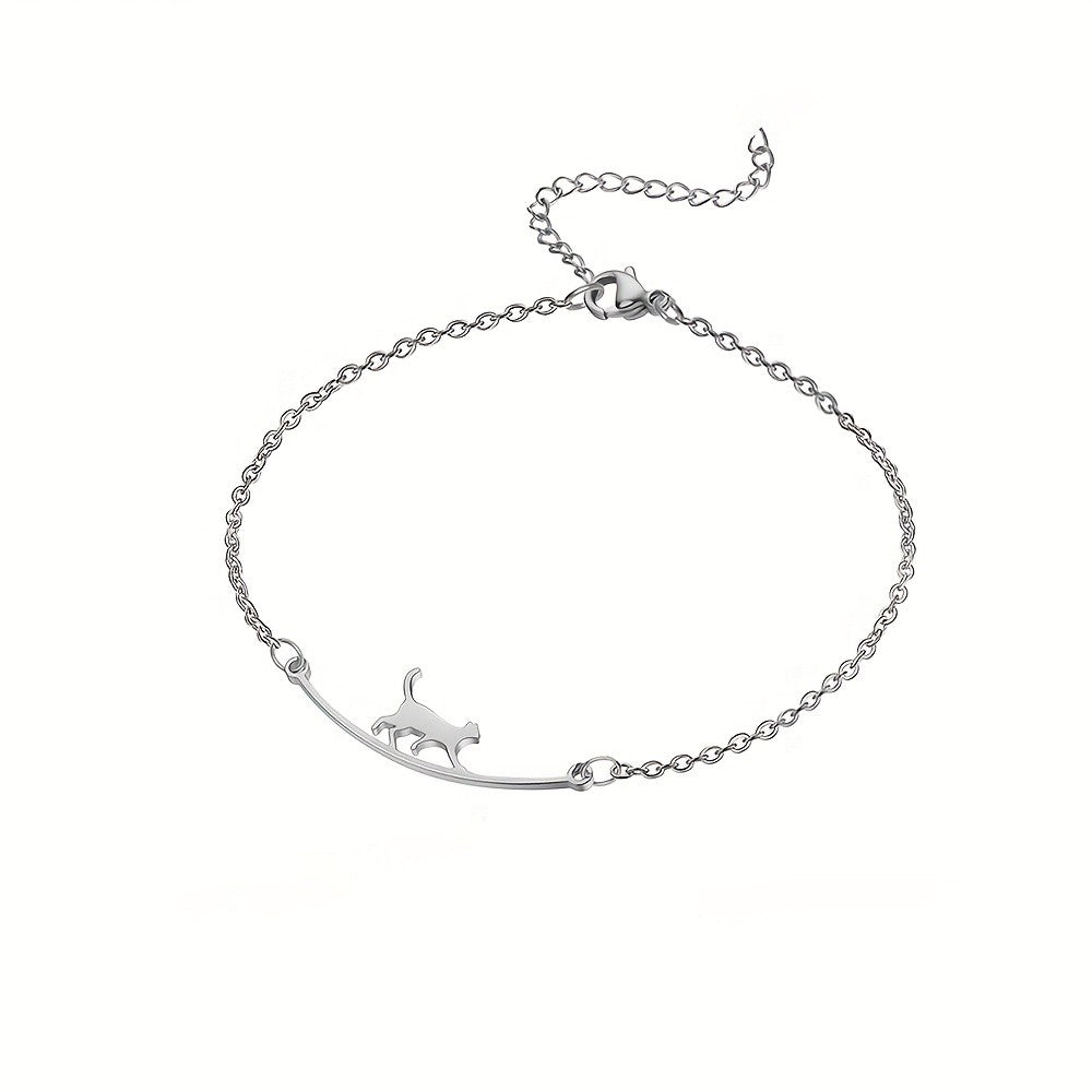 14k Dainty Cat Silhouette Anklet