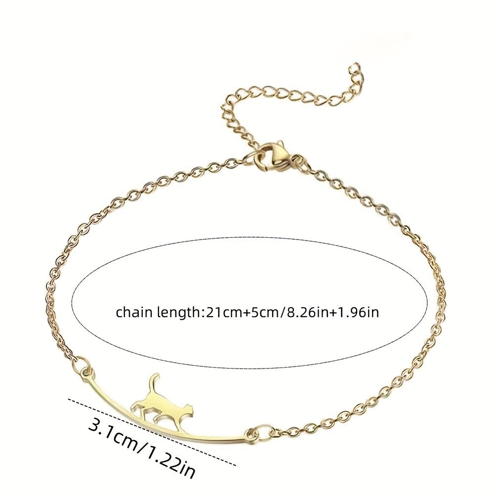 14k Dainty Cat Silhouette Anklet