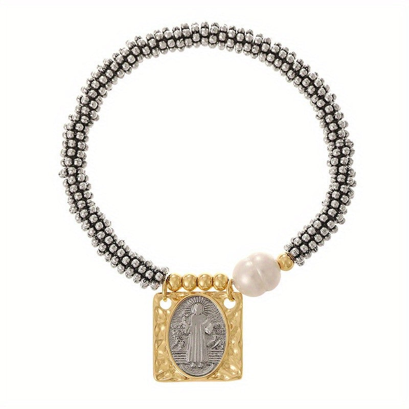 18k Elegant Pearl Square Charm Bracelet