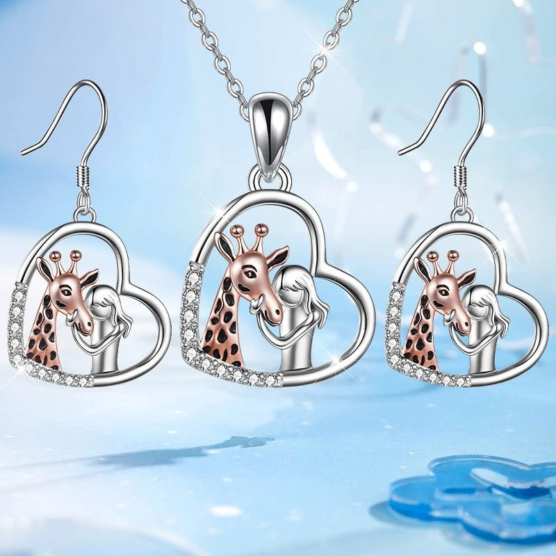 Romantic Giraffe Heart Necklace Set