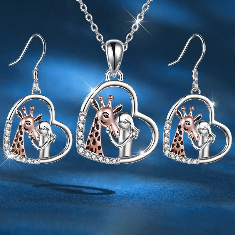Romantic Giraffe Heart Necklace Set