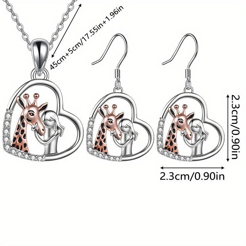 Romantic Giraffe Heart Necklace Set