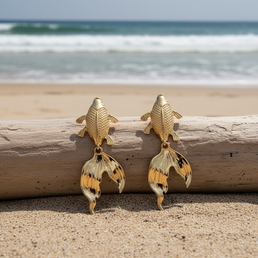 14k Boho Fish Drop Earrings