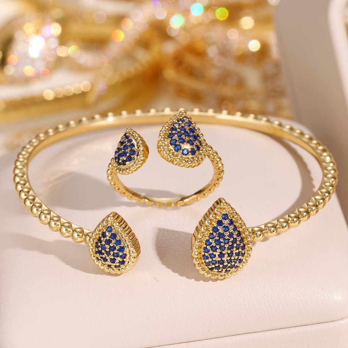 Elegant Teardrop CZ Bangle Set