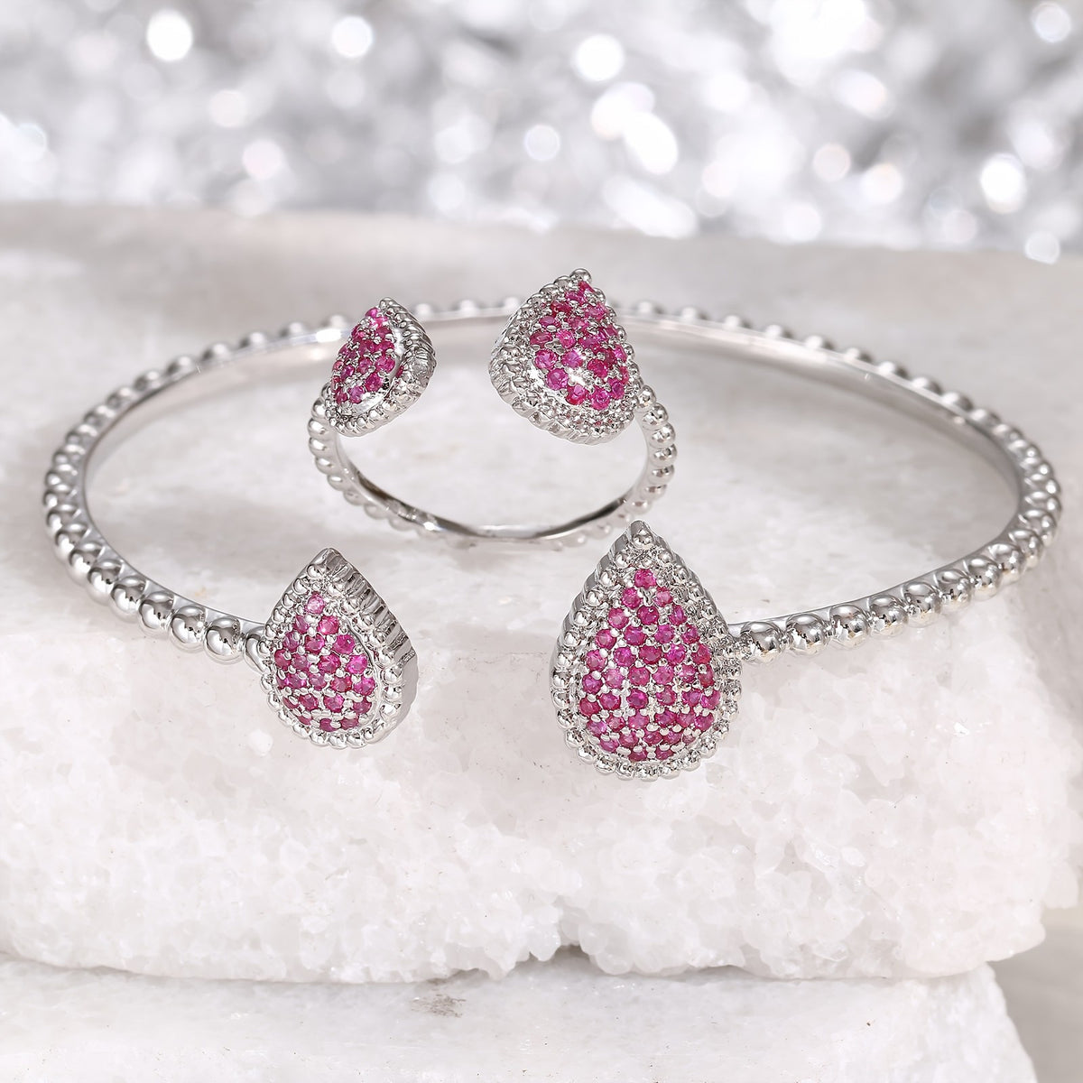 Elegant Teardrop CZ Bangle Set