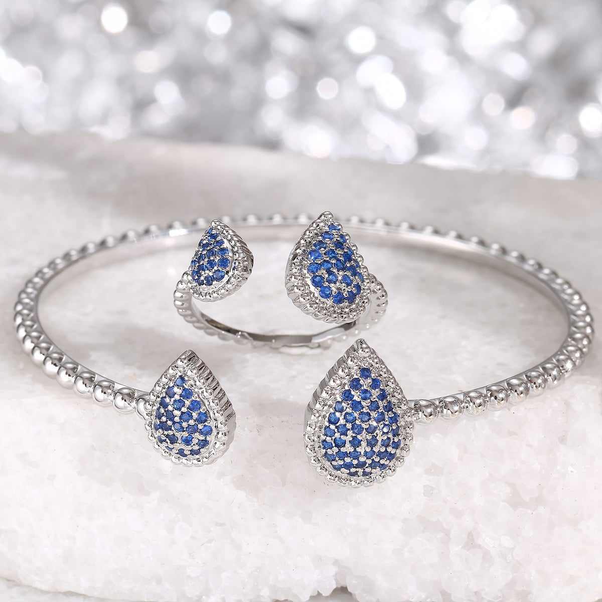 Elegant Teardrop CZ Bangle Set