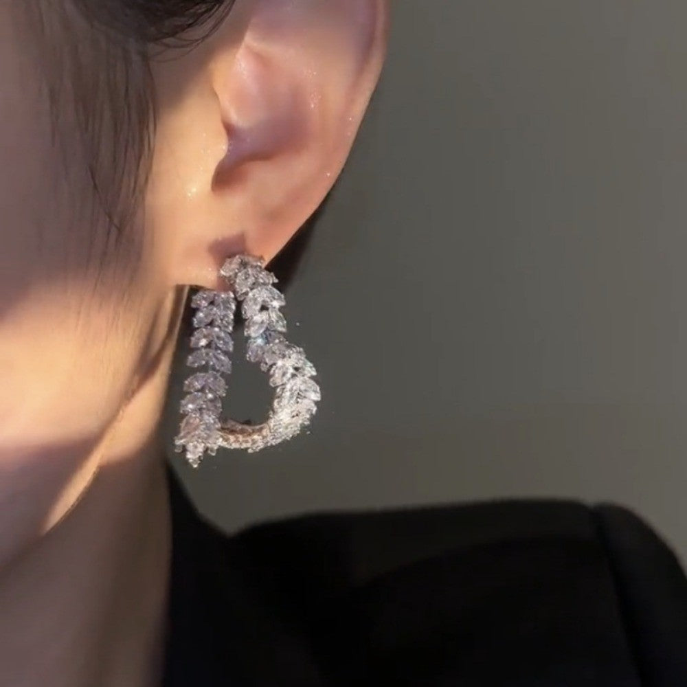 Classy Paved Zirconia Crescent Hoop Earrings